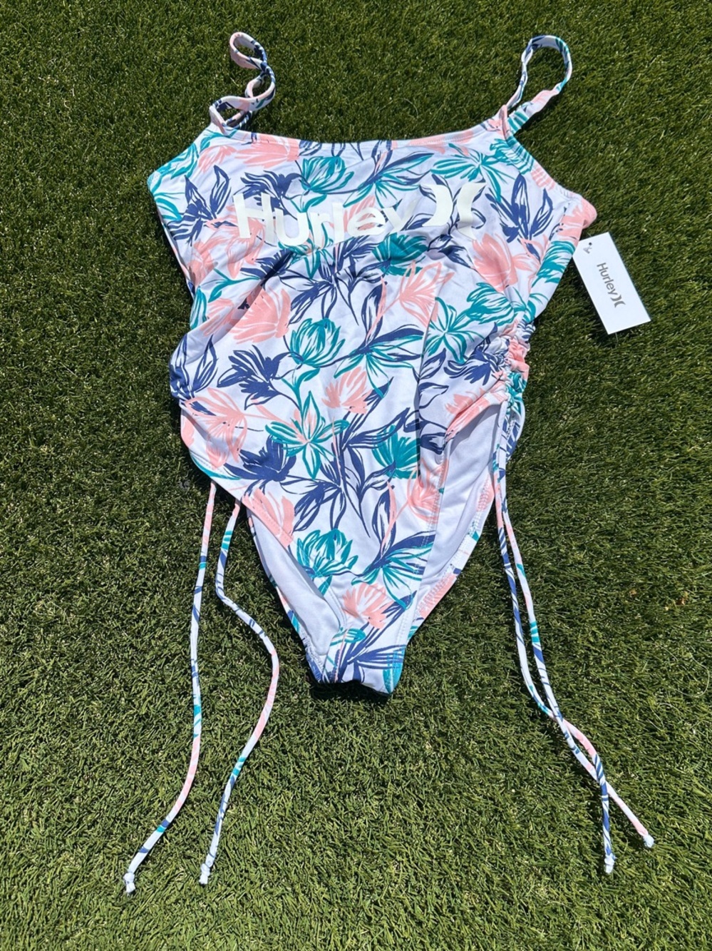 Hurley Pink Teal Floral One-Piece Swimsuit